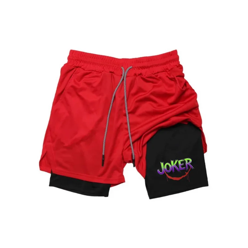 

Vintage Clown Smile Print 2-Layer Red Shorts, Lightweight Moisture-Wicking, Perfect for Workout & Casual Streetwearqw0021