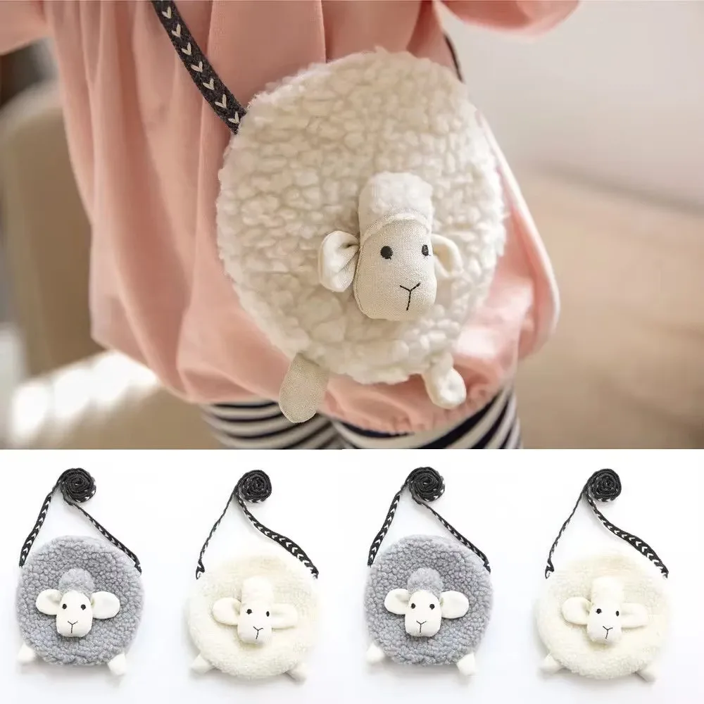 Baby Girls Bags Toddler Kids Cute Sheep Shape Crossbody Mini Coin Purse Wallet Plush Backpacks Soft Sweet Plush Purses