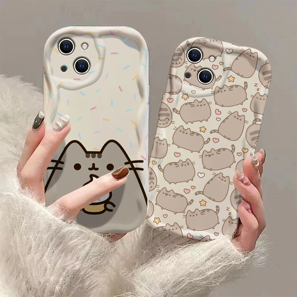 Funny Pusheens Cat 3D Wave Case For iPhone 15 14 13 12 11 Pro Max Mini X XR XSMAX 8 7 6S Plus Soft Silicone Cover