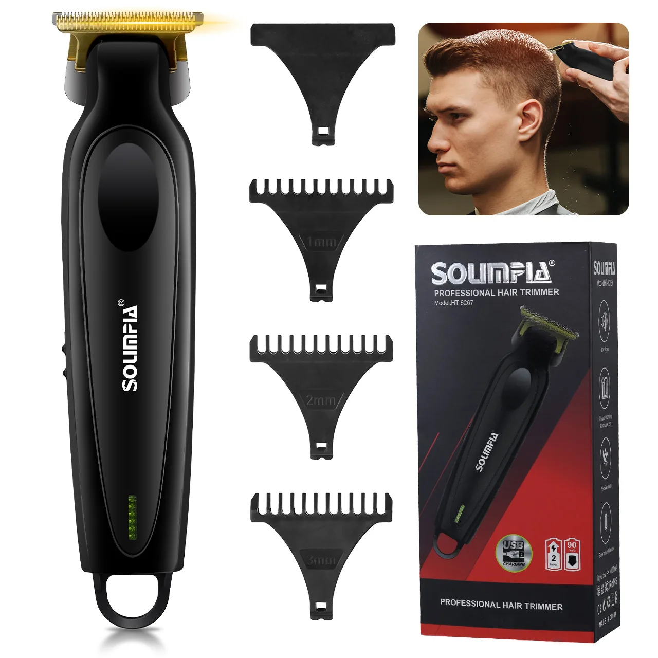 Solimpia Portable USB Electric Hair Trimmer for Men Precision Edge Carving Clipper Durable Battery Long-Lasting Grooming Tool