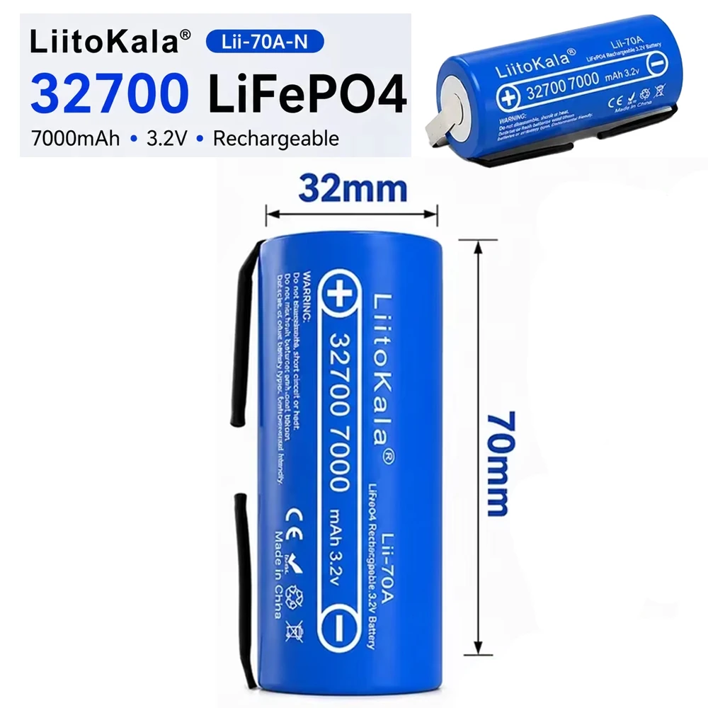 32700 LiFePO4 3.2V 7000mAh Rechargeable Battery Cell LiitoKala Lii-70A-N 30A High Discharge Long Cycle Life for Solar DIY
