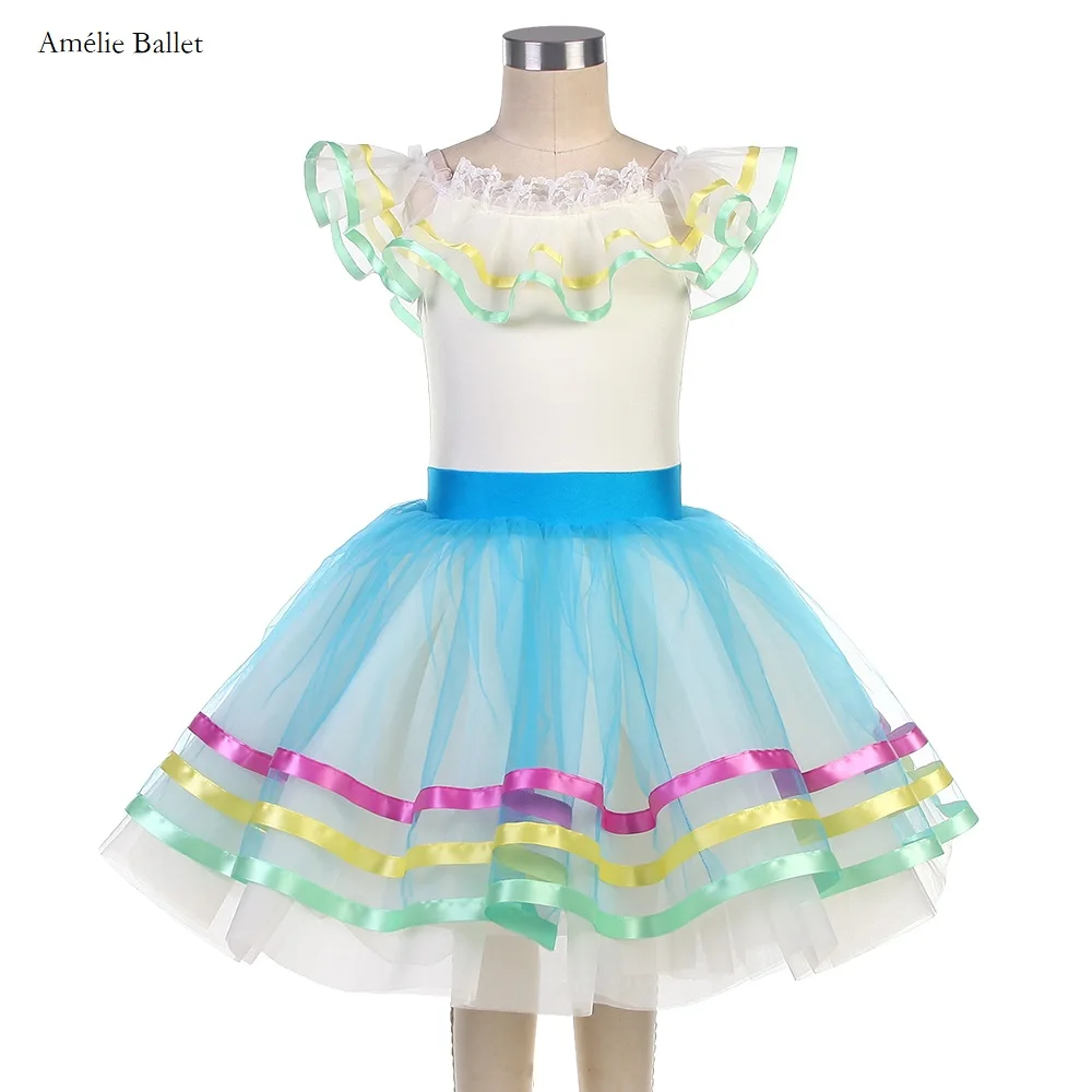 24010 Off the Shoulder Ivory Spandex Top Bodice with Orange & Ivory Tulle Kid Ballet Tutu Small Dance Costumes