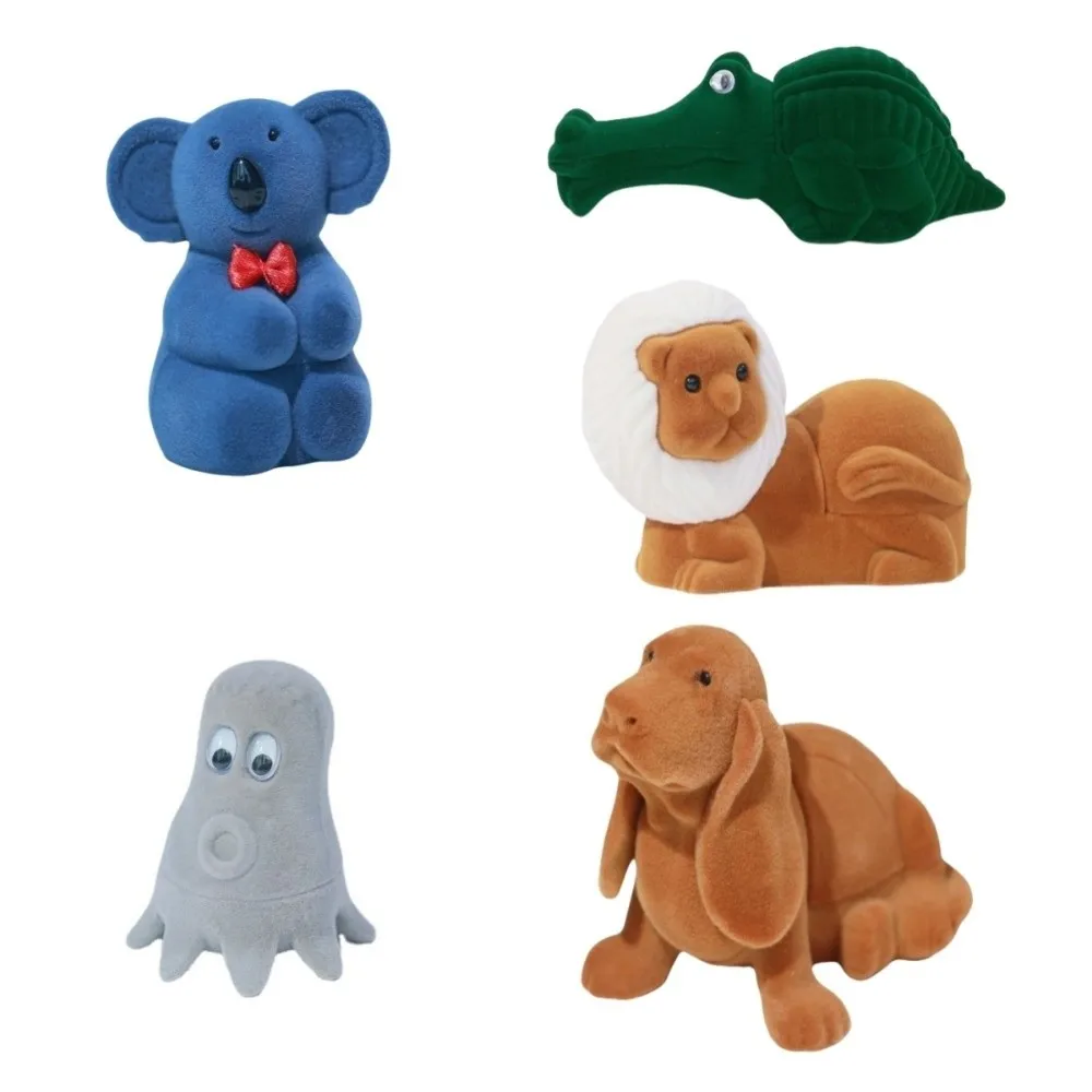 

Mini Lion Animal Flocked Jewelry Box Octopus Crocodile Puppy Ring Box Creative Multi-function Koala Necklace Organizer Propose