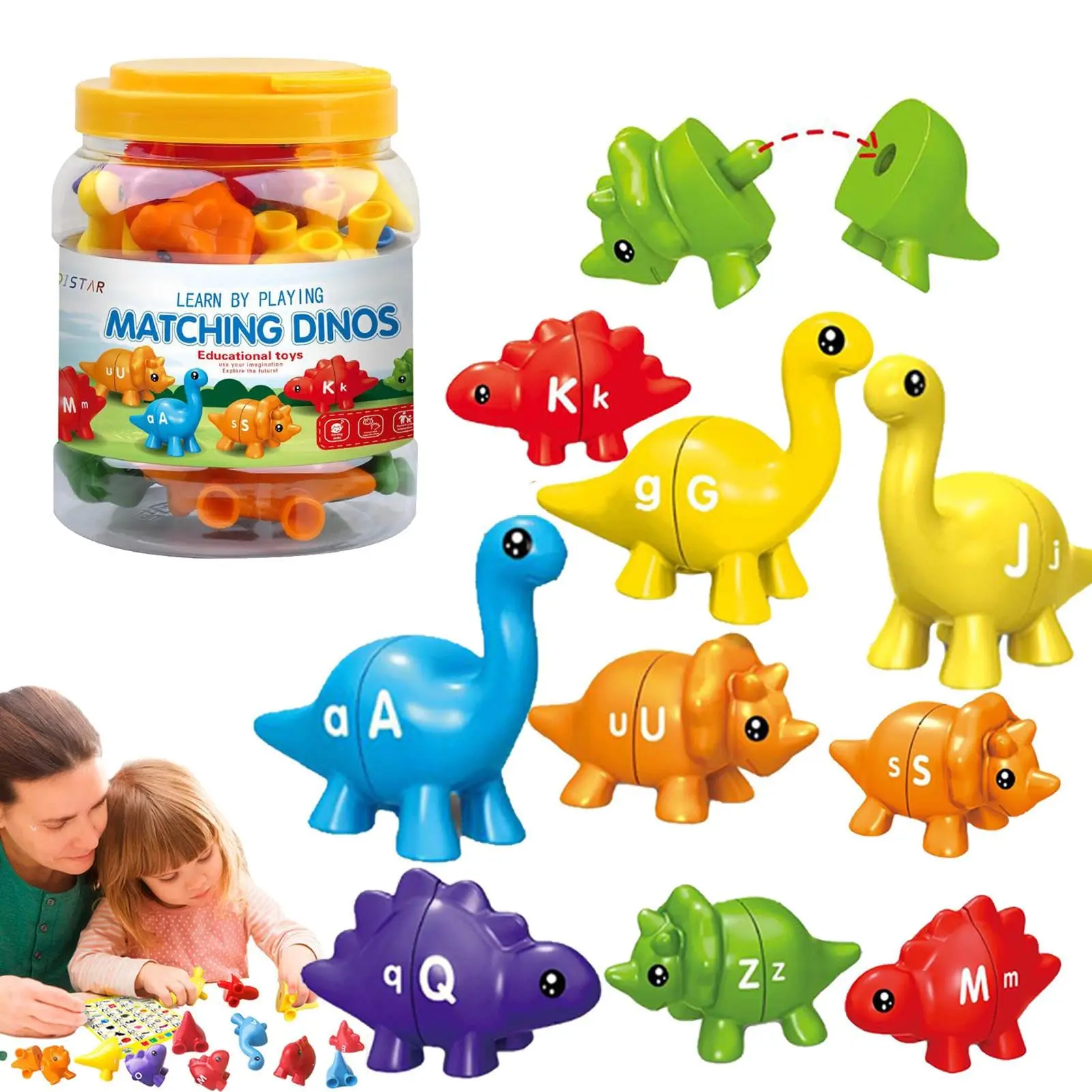 Dino Literacy Lab - 26-Piece Bilingual Alphabet Matching Set with Textured Dinosaur & Letters | STEM Early Education Toy for Age