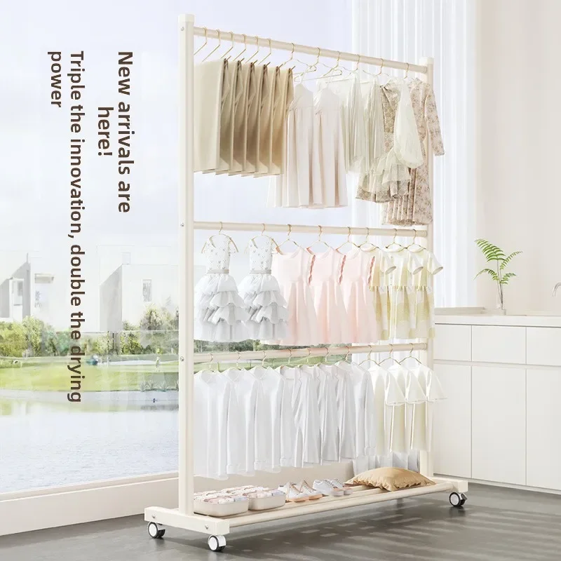 

three-layer floor-standing clothes drying rack indoor double-layer clothes rack for home storage and storage