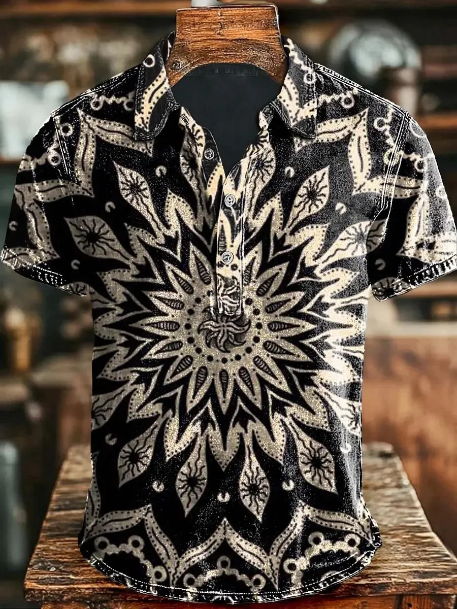 Neues Retro Vintage Batik-Streifenmuster Herren Kurzarm-Poloshirt mit Denim-Stil und lässigem Kragen – Detail 9