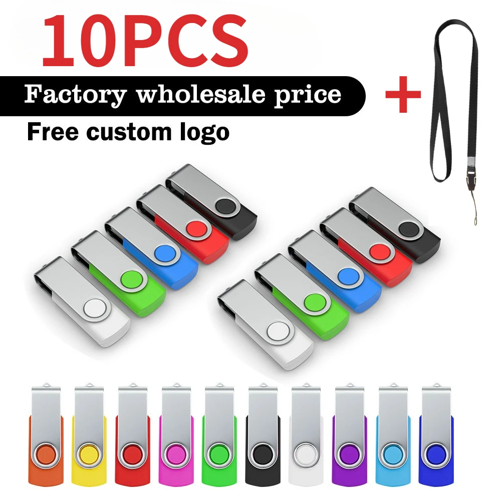 

10 шт. USB-флеш-накопитель 1 ГБ 2 ГБ 4 ГБ с металлическим зажимом 64 ГБ Бесплатный индивидуальный логотип Pendrive 32 ГБ Креативный подарок USB-накопитель 16 ГБ 512 МБ