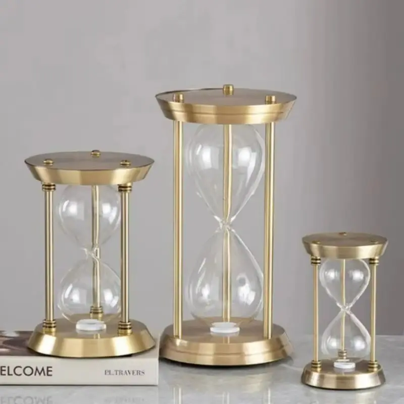 

2025 Newest Empty Hourglass Bottle Sand Three Pillars Sandglass Metal European Retro Office Desktop Decorations Sand Clock Timer