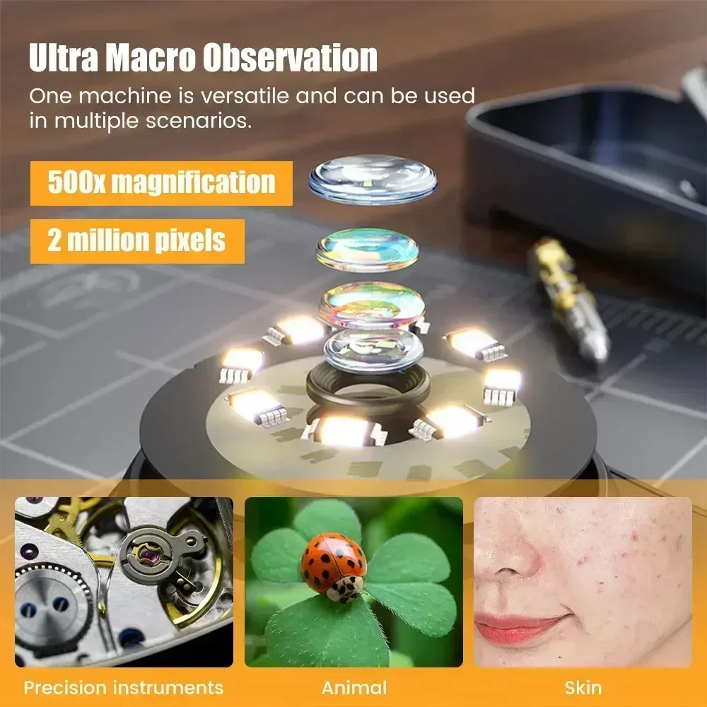 Dermatoscópio sem fio, máquina analisadora de pele do couro cabeludo, analisador corporal e facial, microscópio eletrônico, análise profissional da pele