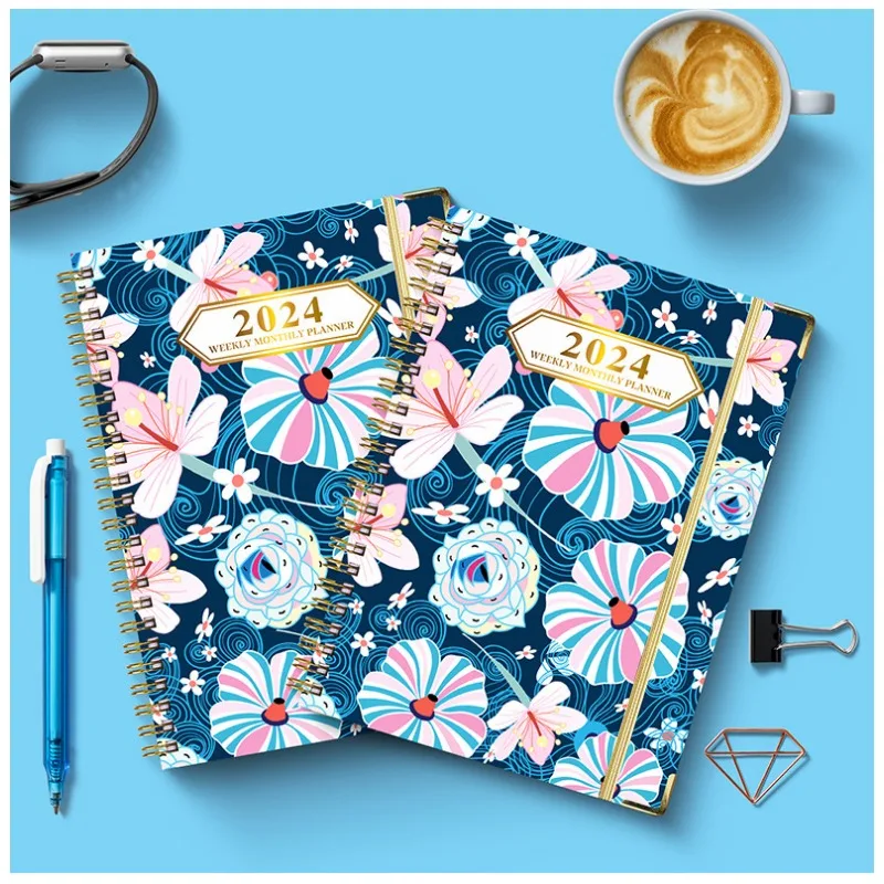 Cuaderno 2024 horario en inglés, libro de Plan A5 con Páginas separadoras, cuaderno de Plan, libro de bobina puntual