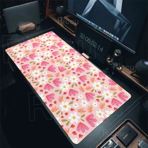 Imagen 2 del producto Alfombrilla de ratón grande con estampado de margaritas, accesorios de escritorio, base antideslizante para juegos, adecuada para deportes electrónicos, oficina y decoración del hogar