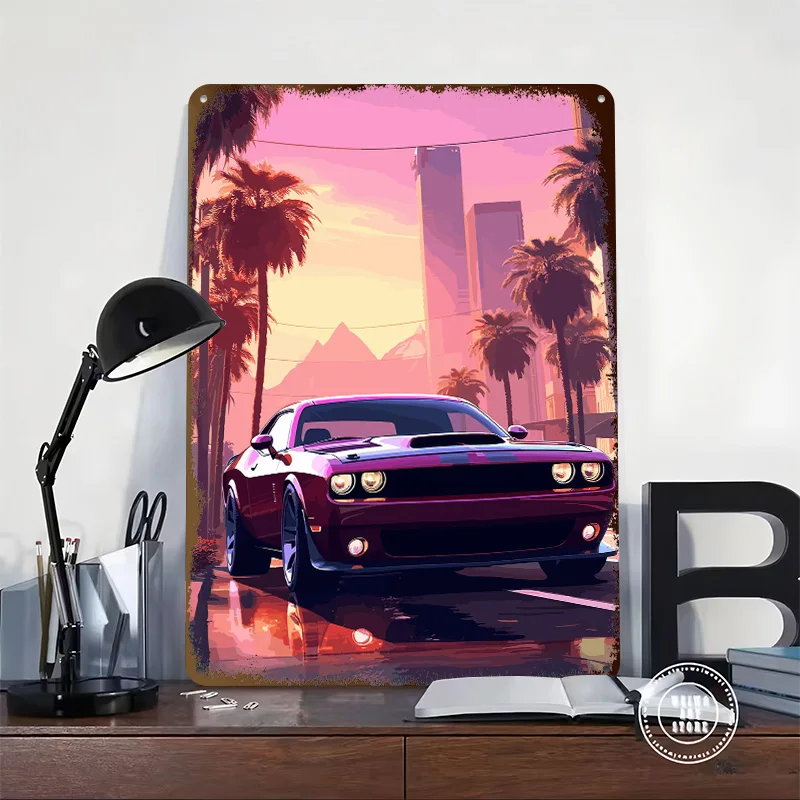 Sports Car Challenger Hellcat Printed Poster Customized Wall Art Retro Vintage Metal Tin Signs for Decoration Bedroom House Home