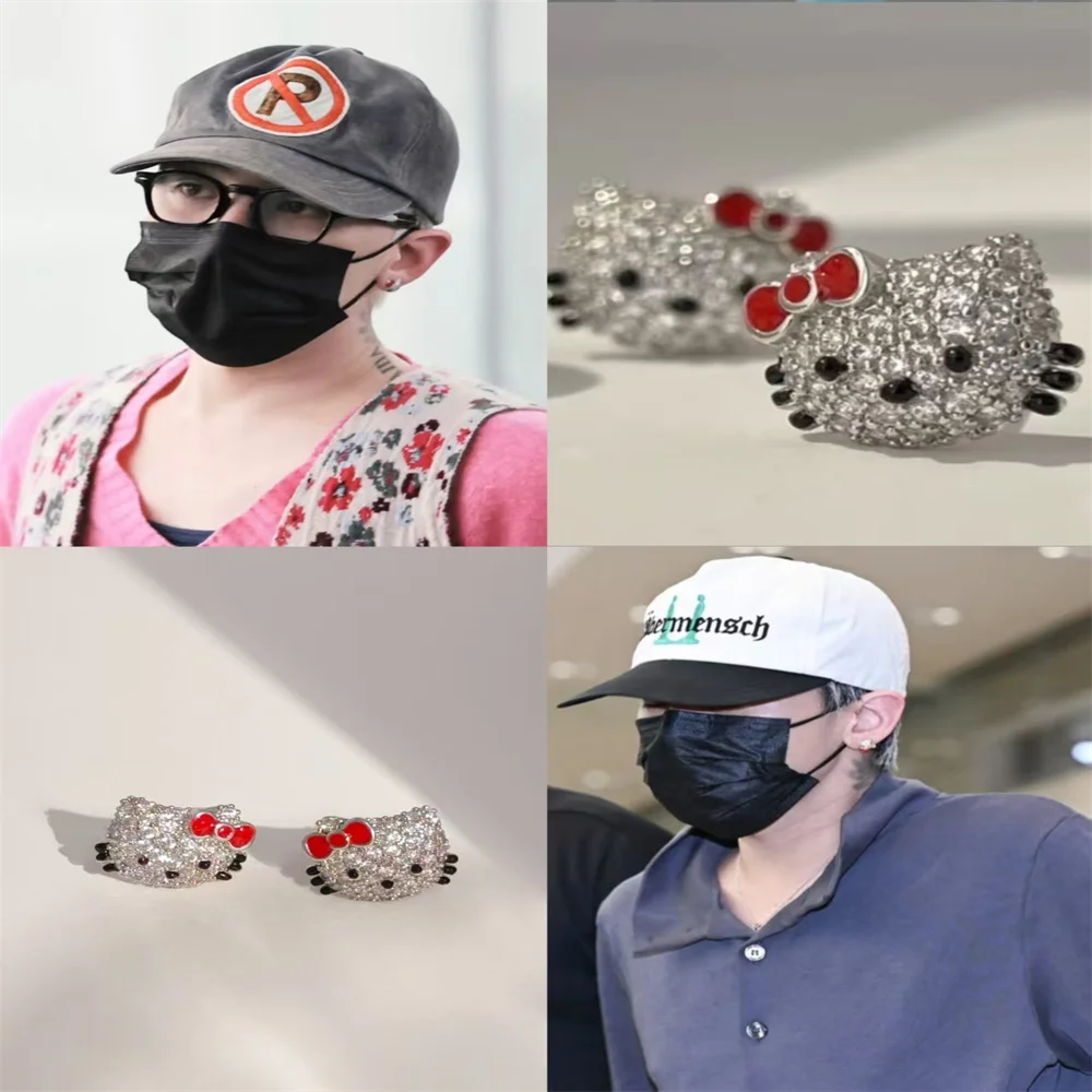 

Kpop Idol GD Same Style Hello Kitty Sweet Cute Earrings Light Luxury Versatile High-end Earrings G-Dragon Fans Gifts Collection