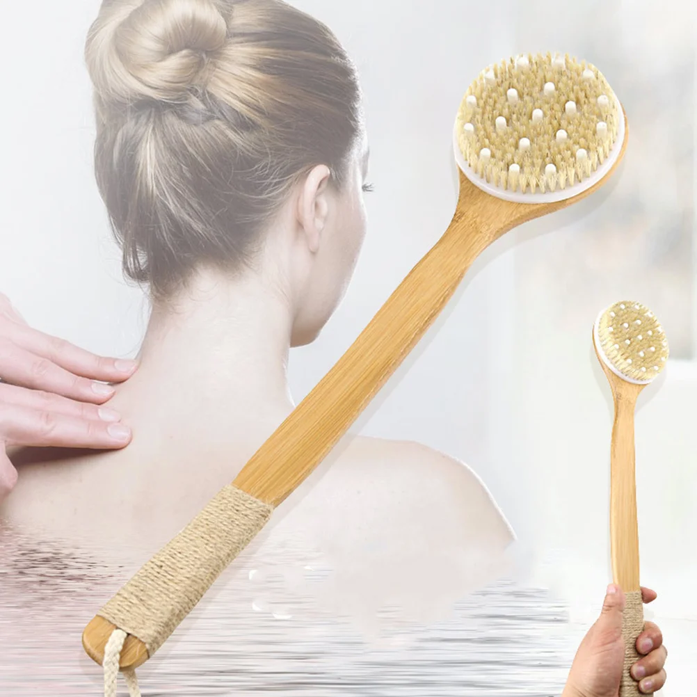 1pc Bristle Bathing Brush Anti-slip Long Handle Scrubber Body Exfoliator Back Massage Brush for Men Women (47cm) (Random Style)