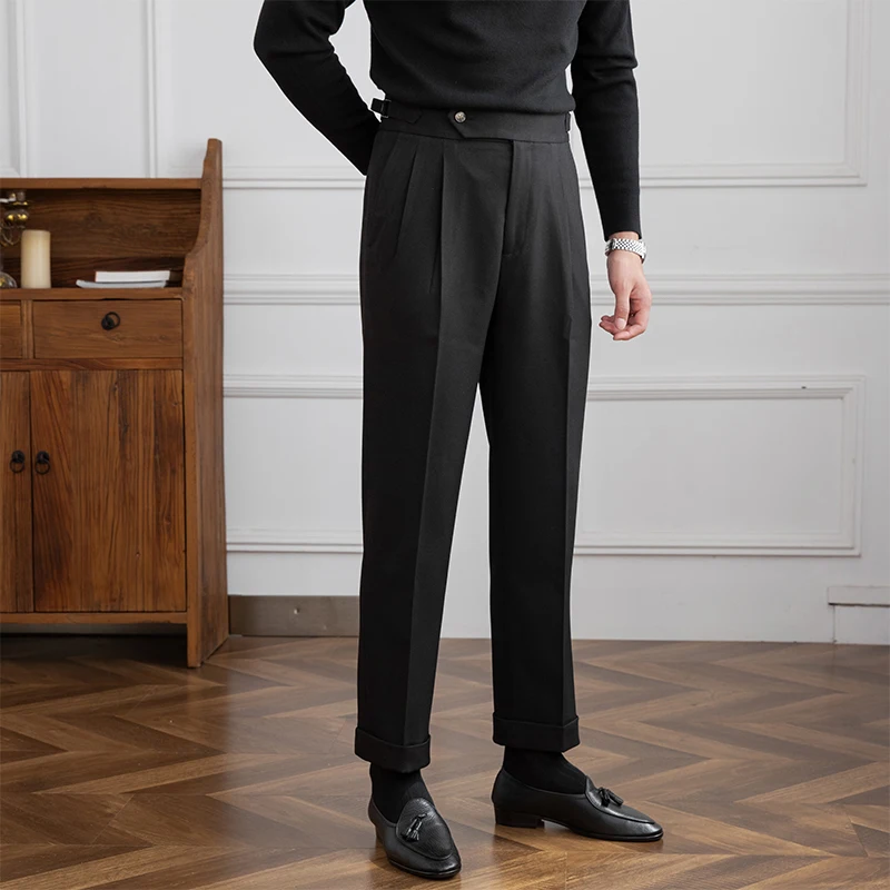 Mr. Deer Three Homemade New Men's Naples Casual High Waist Straight Pants Retro Commuter Business Trendy Pants