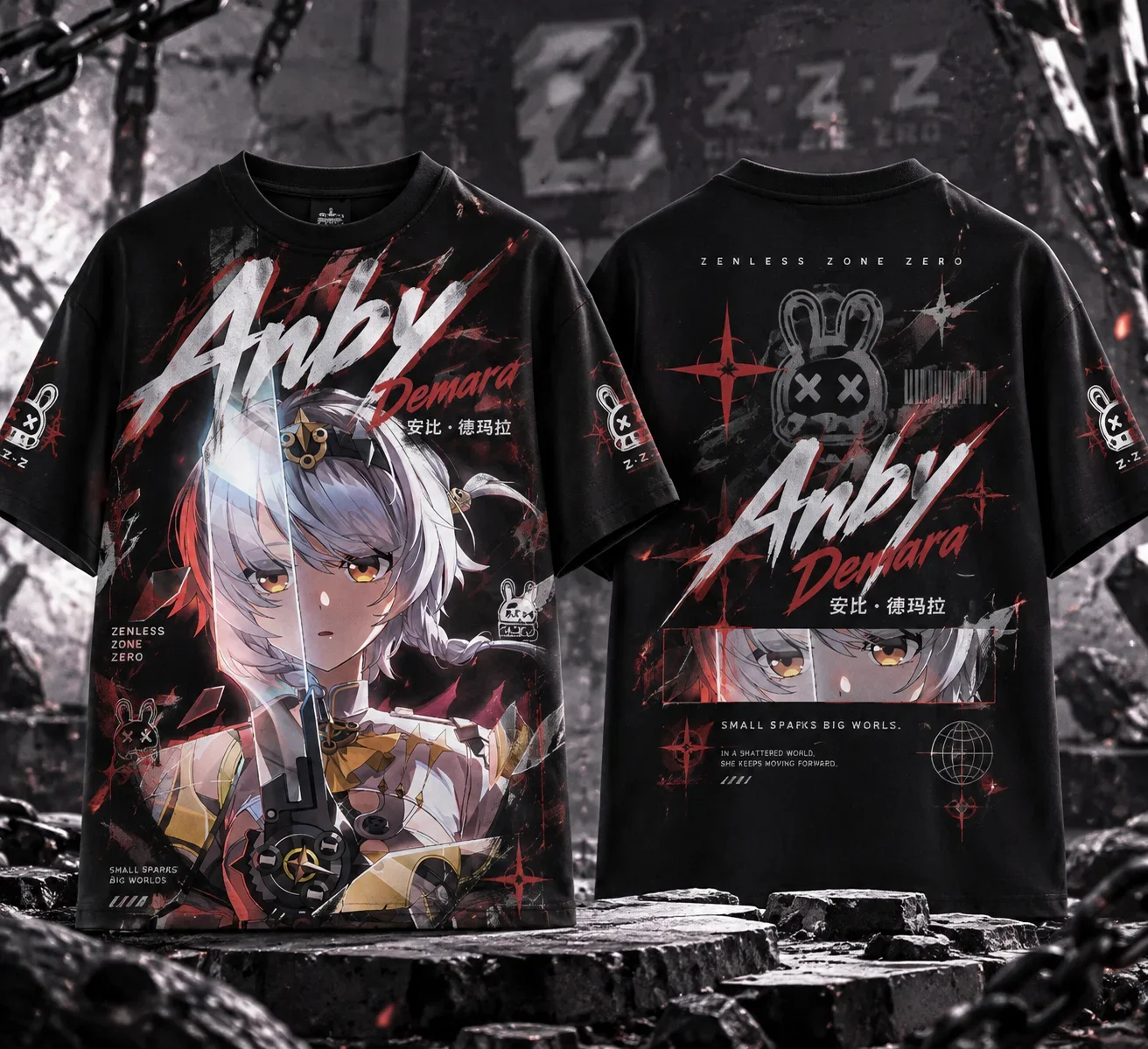 Zenless Zone Zero Anby Demara 3D Full Print Double Sided T-Shirt Game Character Graphic Unisex Casual Streetwear Short SleeveTop