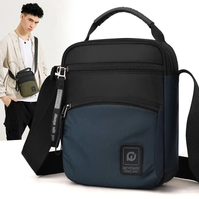 Black Men's Shoulder Bag Waterproof Large Capacity Lightweight Nylon Cloth Fashion Travel Leisure Sports Handbag Crossbody Bag