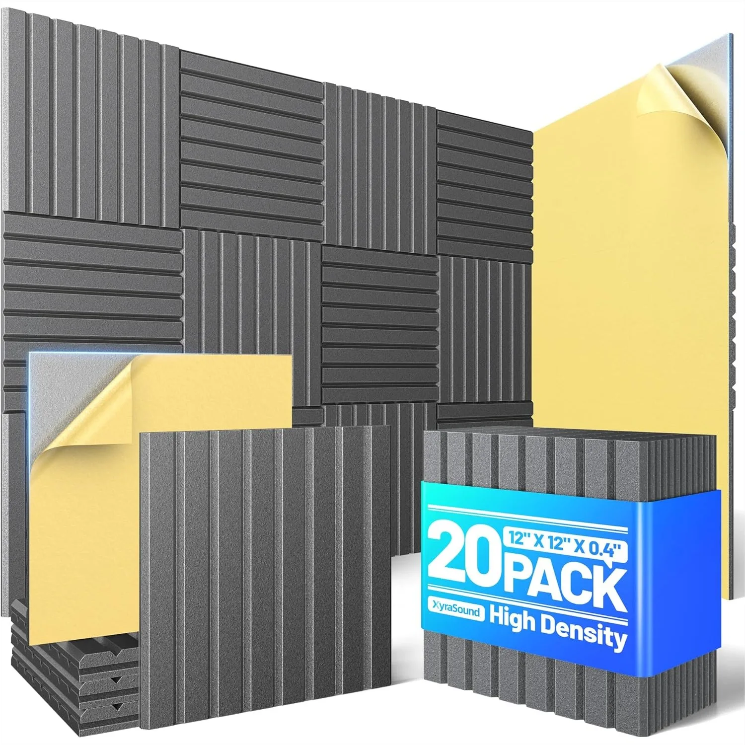 

Sound Absorbing Foam Panels 12x12x0.4in, Self-Adhesive Acoustic Panels for Walls, High Density Noise Control for Recording