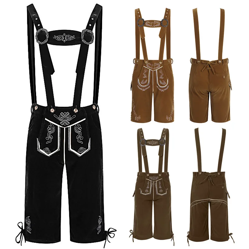 

Man German Oktoberfest Costume Lederhosen Suspenders Beer Festival Male Halloween Cosplay Outfits Performance Short Pants