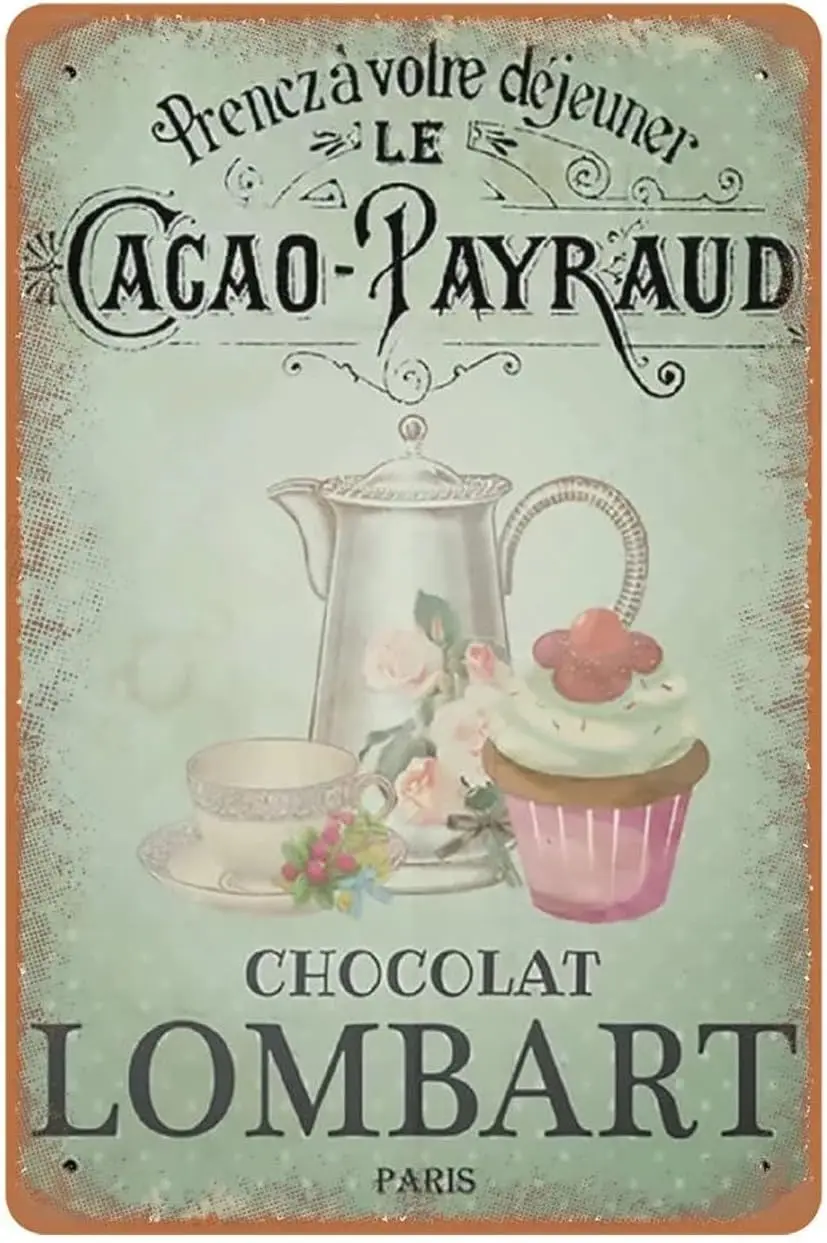 Xiddxu Metal Poster Plaque French Vintage Pastry Wall Art Tea & Cake - Kitchen Art - Vintage Chocolat Paris Labels Graphics sign