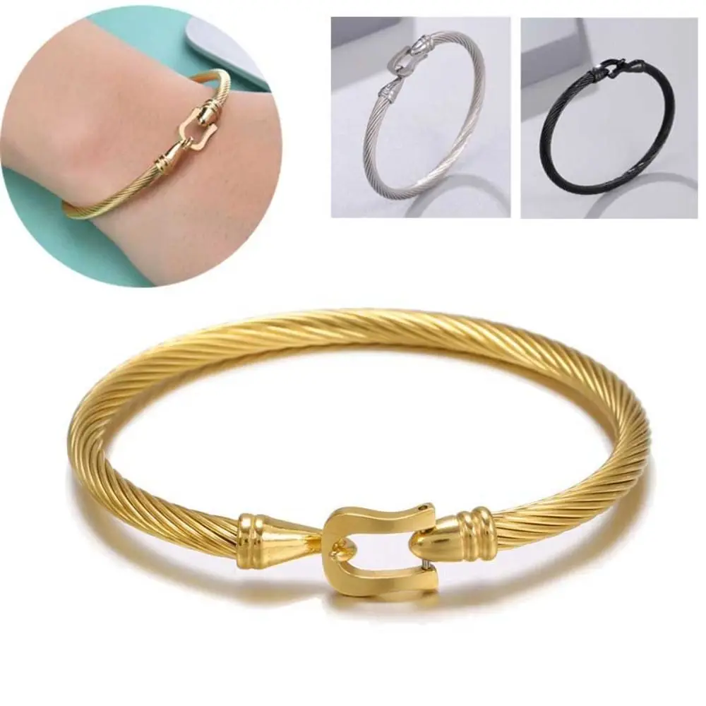 Stainless Steel Horseshoe Bracelet Braided Knot Cable Couple Bracelets Wire Chain Horseshoe Knot Horseshoe Knot Bangles Men