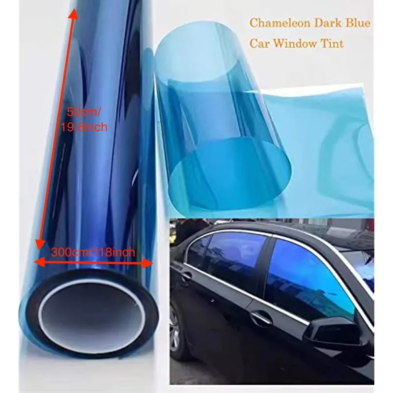 Chameleon Car Window Tint Film - Dynamic Dark Blue Solar Shield with Scratch-Proof Coating - 56% VLT for Ultimate Heat & UV Bloc