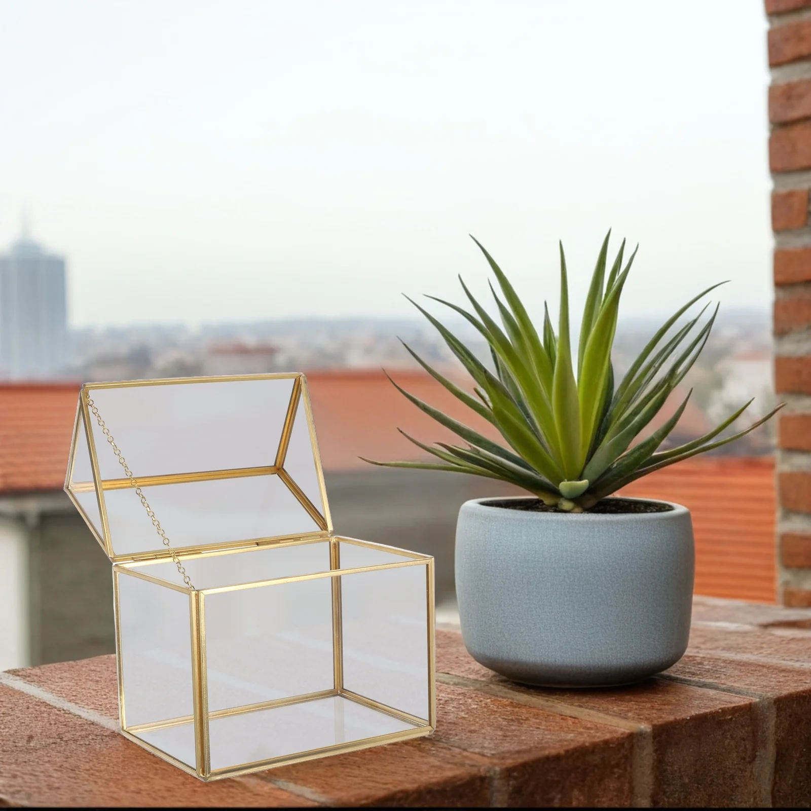 

Handmade Glass Terrarium Plant Container Lid Indoor Tabletop Greenhouse Centerpiece Box DIY Succulent Cacti Geometric