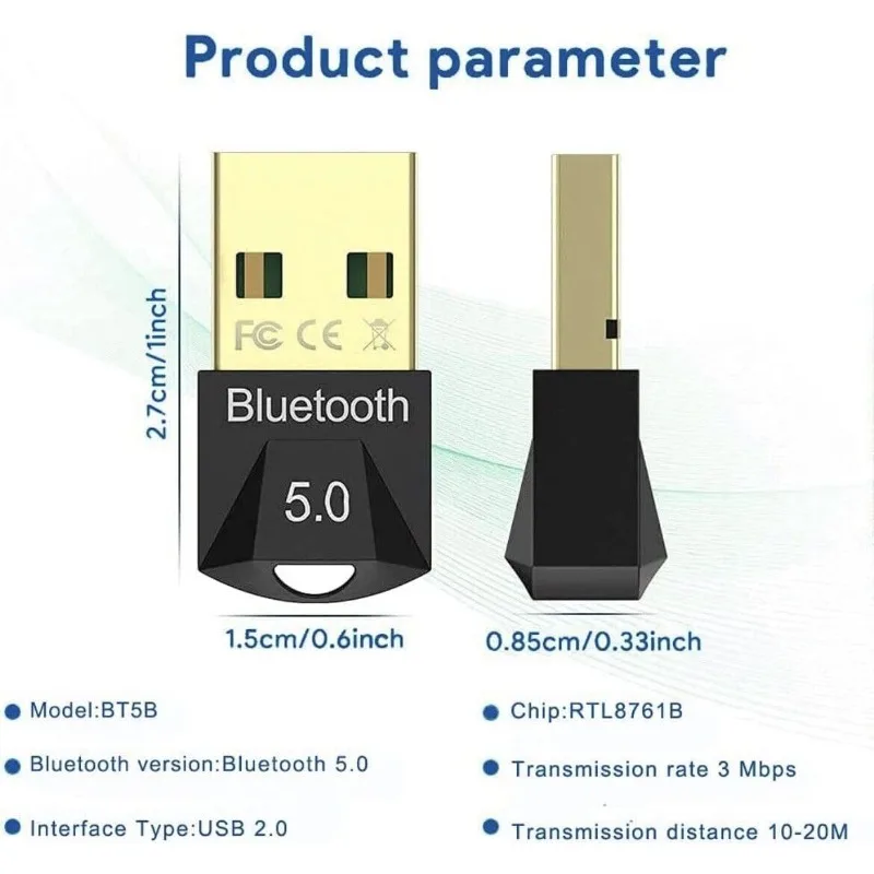 Wireless Bluetooth 5.3 Adapter USB Bluetooth 5.0 Dongle Adapter for PC Laptop Wireless Speaker Audio Receiver USB Transmitter