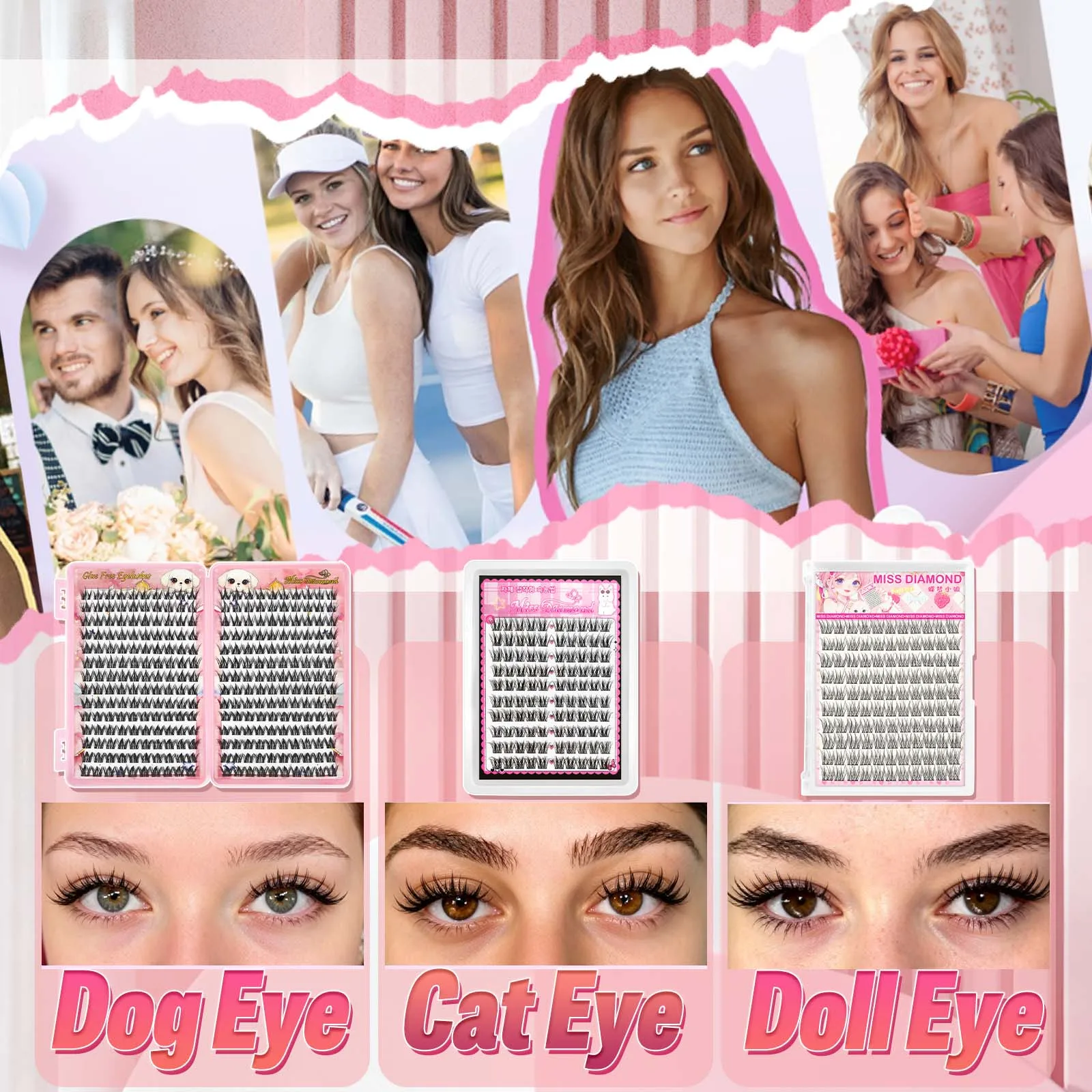 Multi-Style Cluster-Wimpern-Set: Welpenaugen-, Katzenaugen- und Puppenaugen-Effekt, Flauschige DIY Einzelwimpern, Gemischte Segmentierte Wimpernverlängerungen – Detail 6