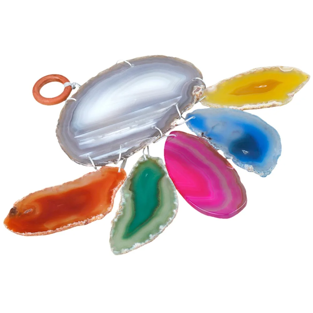 TUMBEELLUWA Multi-color Agate Slices Wind Chime Home Decoration,Crystal Collection