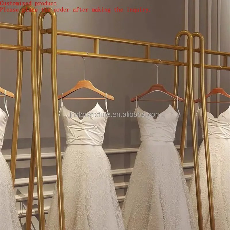 

Shoes Bag Clothes Organizer Commercial Furniture Wedding Dress Rack Floor Type Dresses Racks Gold Clothing Store Display Shelf