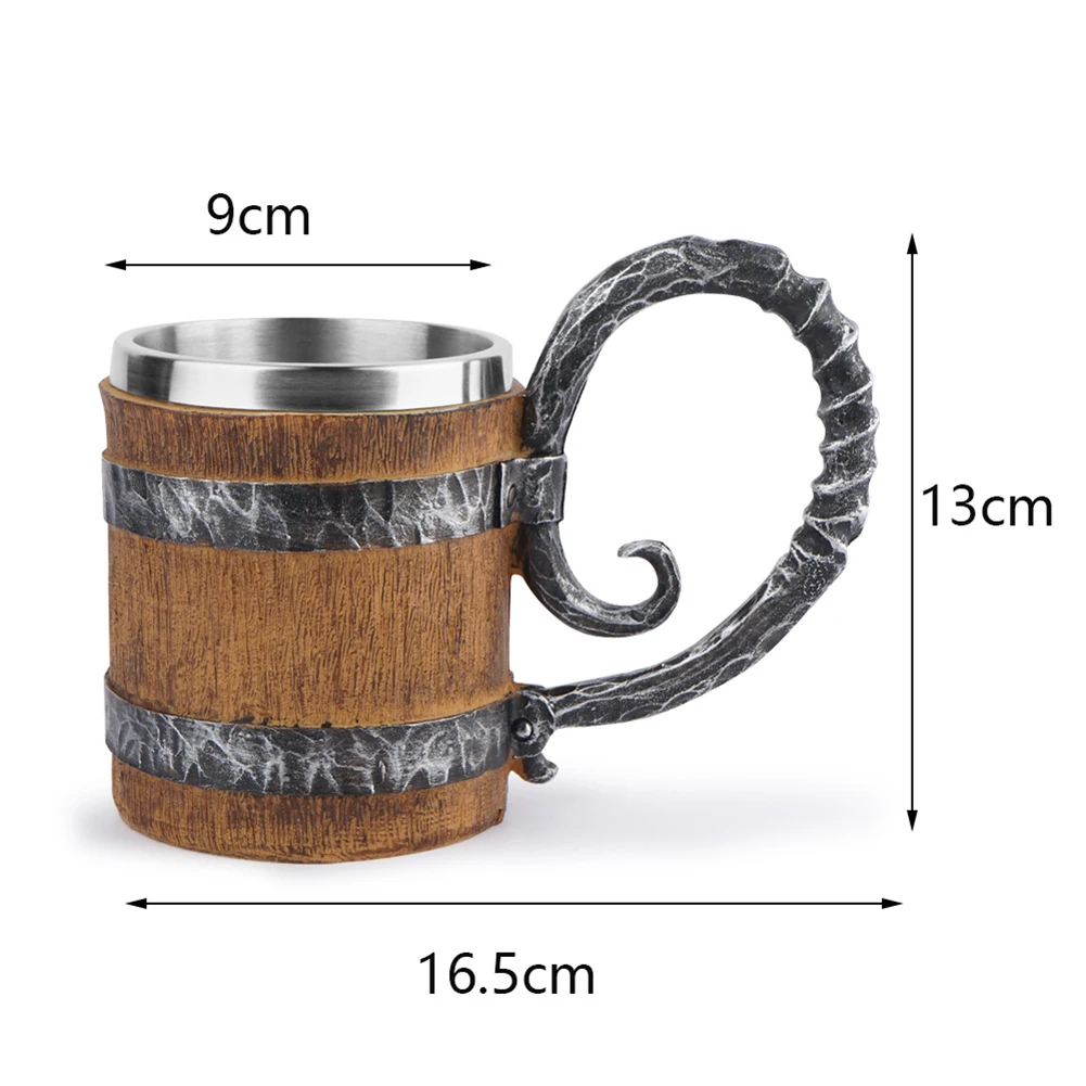 Wooden Barrel Mug Resin Stainless Steel Barrel Coffee Cup Water Bottle Viking Style Double Wall Beer Jug for Bar Drinkware Decor