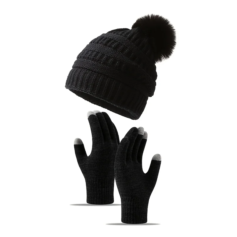 

Зимний комплект: классическая однотонная вязаная шапка-бини и эластичные перчатки – аксессуары для активного отдыха