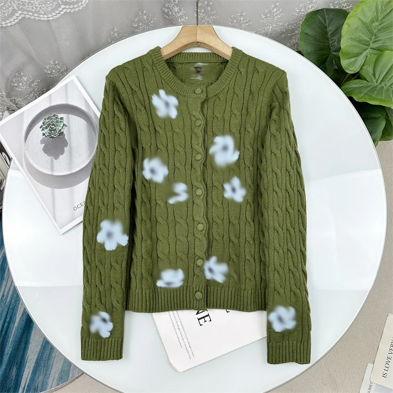 

Stunning New round Neck Knitted Cardigan Women's Fashion Early Autumn 2025 Texture Flower Embroidery Sleeve Open Style