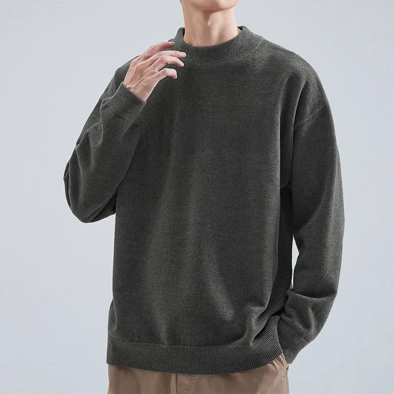 Estúdio masculino Thiened inverno camisola de malha redonda ne pulôver solto ajuste 2 agulhas retro sle confortável casual wear