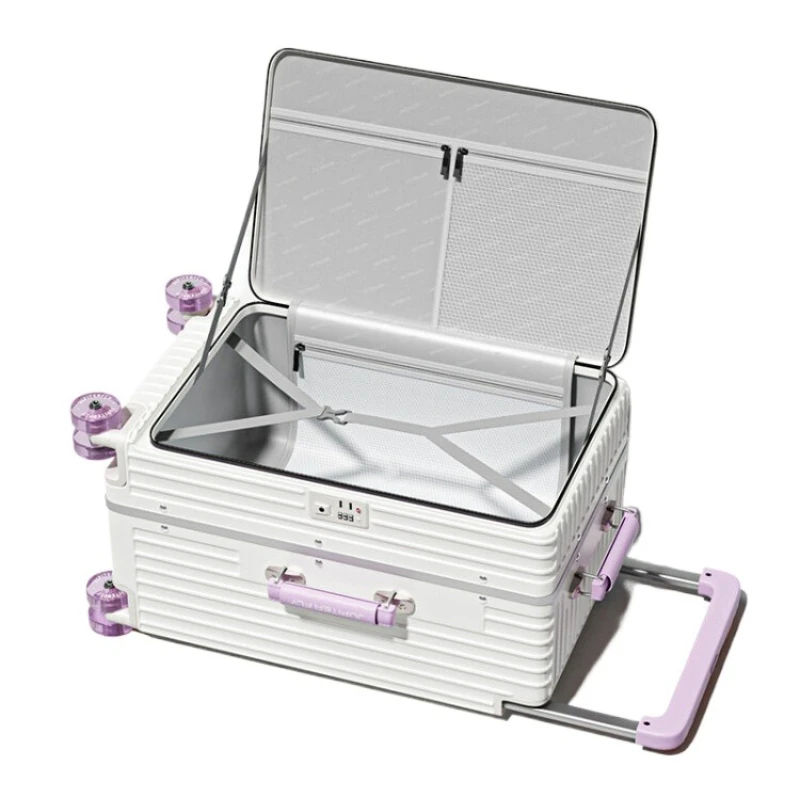 Maleta de viaje de 20 pulgadas con apertura lateral, maleta con estructura de aluminio, maleta con ruedas, estilo juvenil para chicas.