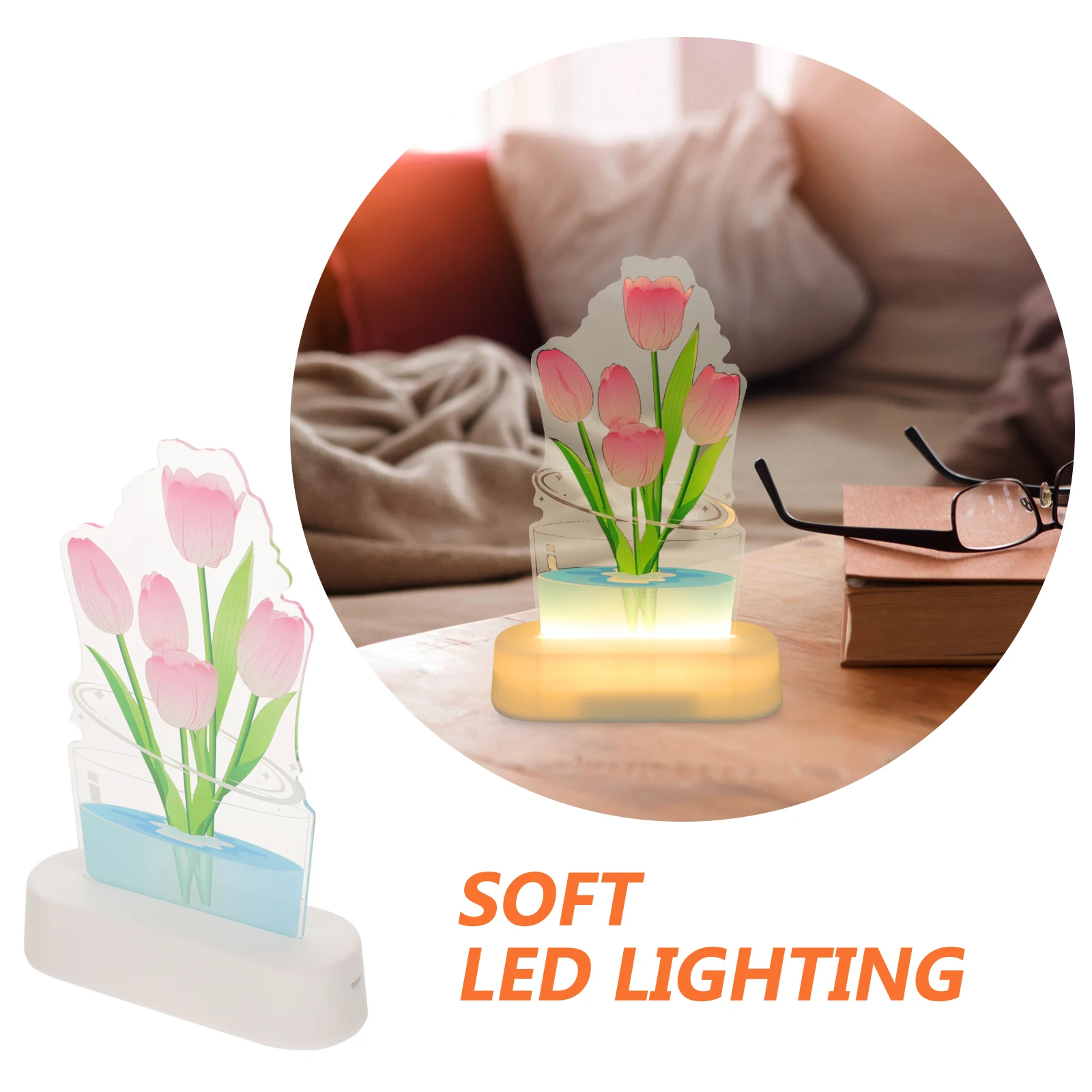 

Pink Tulip 3D Acrylic Lamp Unique Design LED Night Light Bedroom Decorative Atmosphere Light for Kids Families Gifts