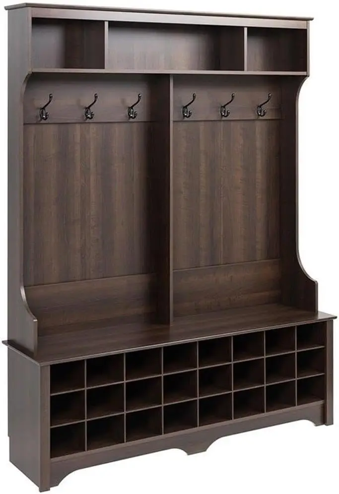 

Дерево для прихожей, шкаф для обуви, шкаф для хранения с 24 шкафами для обуви и 6 двойными крючками для одежды 15,5 дюймов Д x 60 дюймов Ш x 77 дюймов В