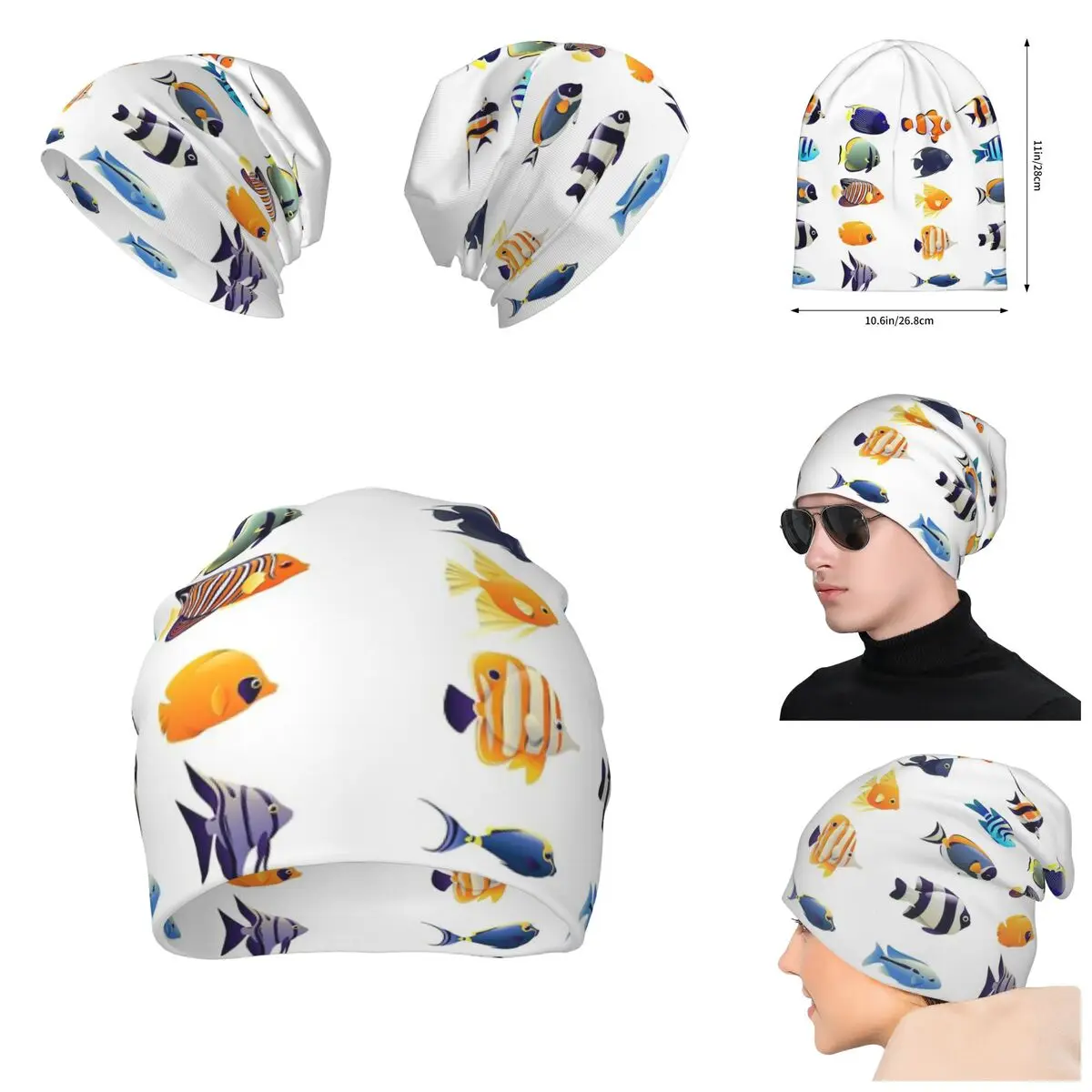 

Various Colorful Tropical Fish 1 Knitted Hat For Men And Women, Gift Unisex winter Warm Brimless printing Urinal Hat