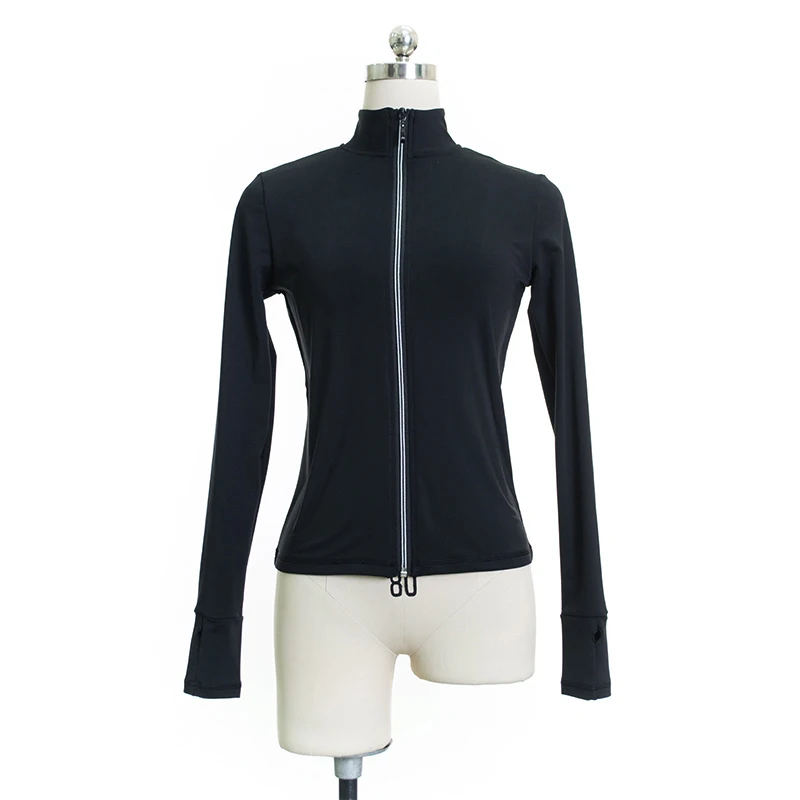 Figure Skating Sequin Jacket Top Girls Training Competition Zipper Nylon Spandex Patinaje