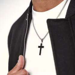 Stylish Cross Pendant Necklaces for Men Boys,Black Stainless Steel Cross Collars,Cool Punk Prayer Jewelry Gifts