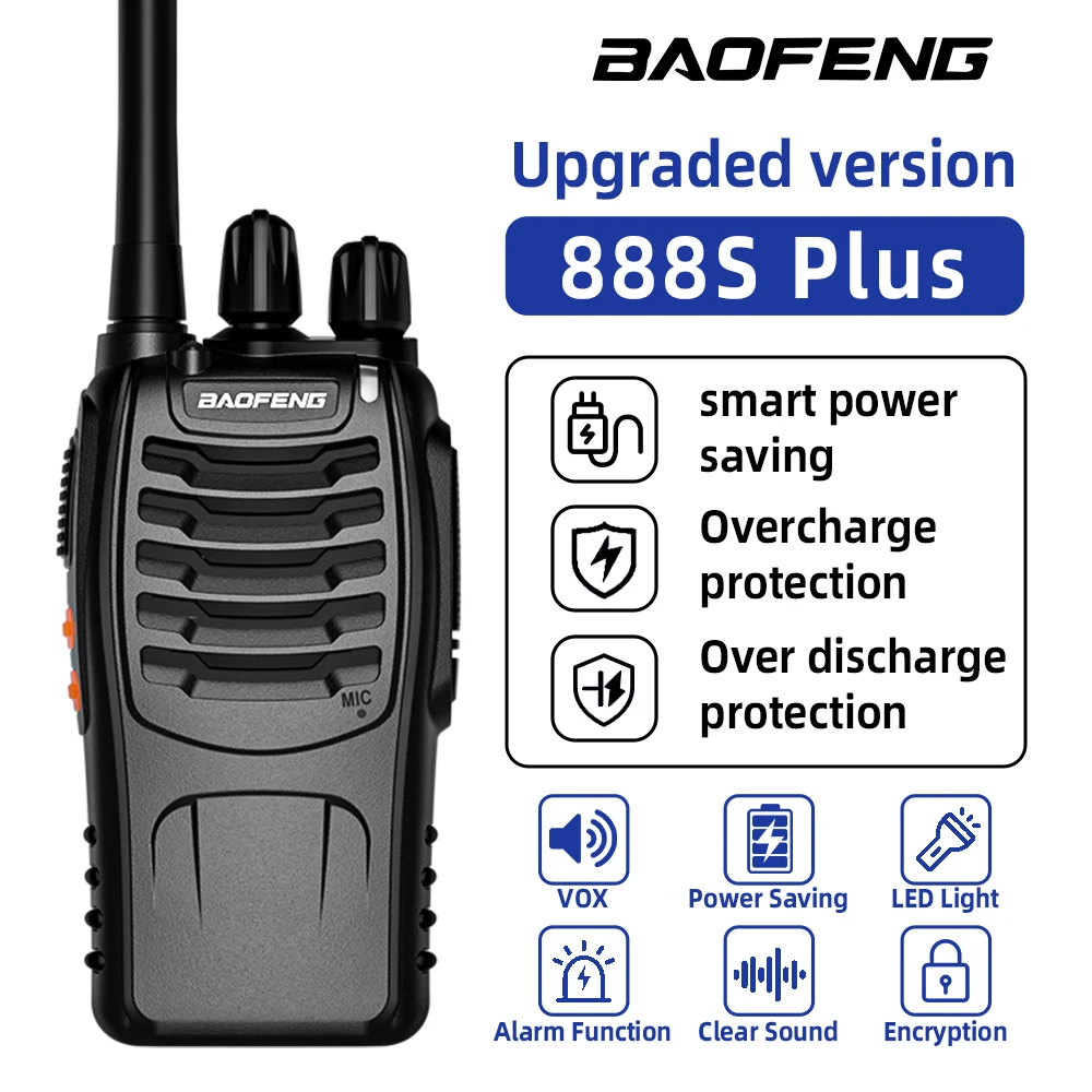 2 قطعة Baofeng 888Splus جهاز اتصال لاسلكي محمول عالي الجودة لموقع البناء في المستشفى للاستخدام اليومي راديو للمطاعم