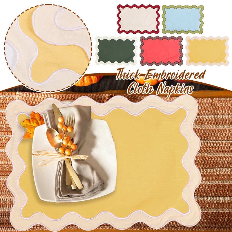 Quality Embroidered Napkin Vintage Wavy Edge Color Blocking Design Reusable Placemats Wedding Party Banquet Table Decoration