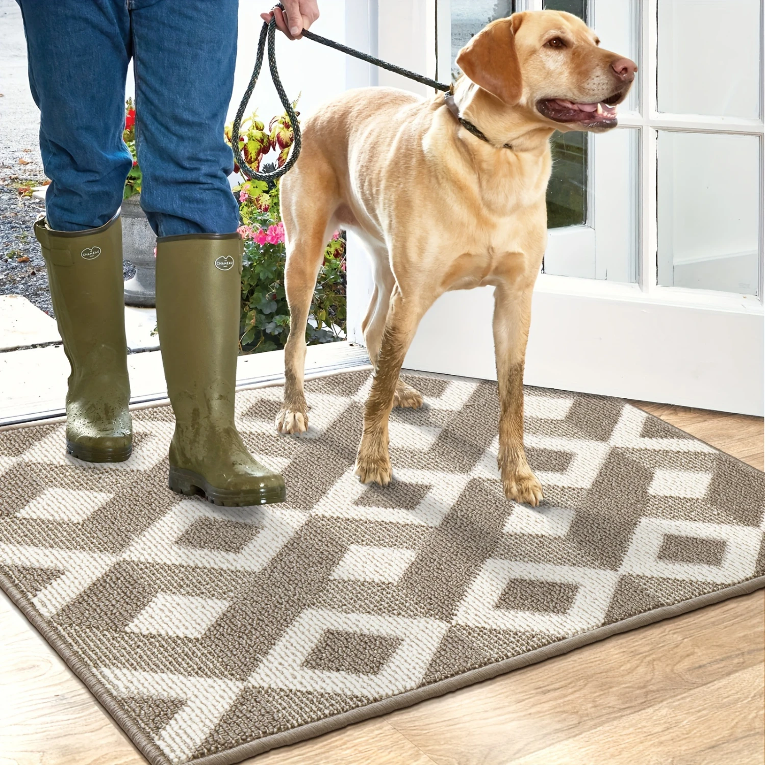 Front Door Mat Non-Slip Indoor Door Mat Washable Entryway Rug, Low-Profile Door Mat Indoor Entrance, Brown