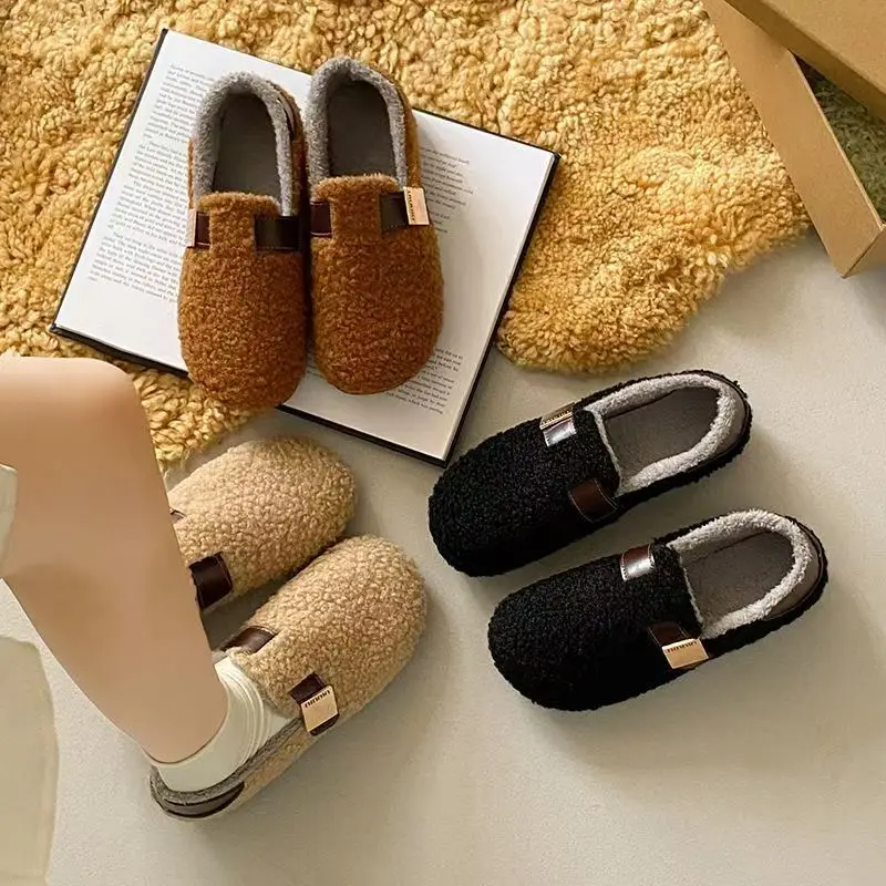 

Hairy shoes for women's outdoor wear 2025 new autumn and winter double wear bean shoes with soft plush cotton shoes