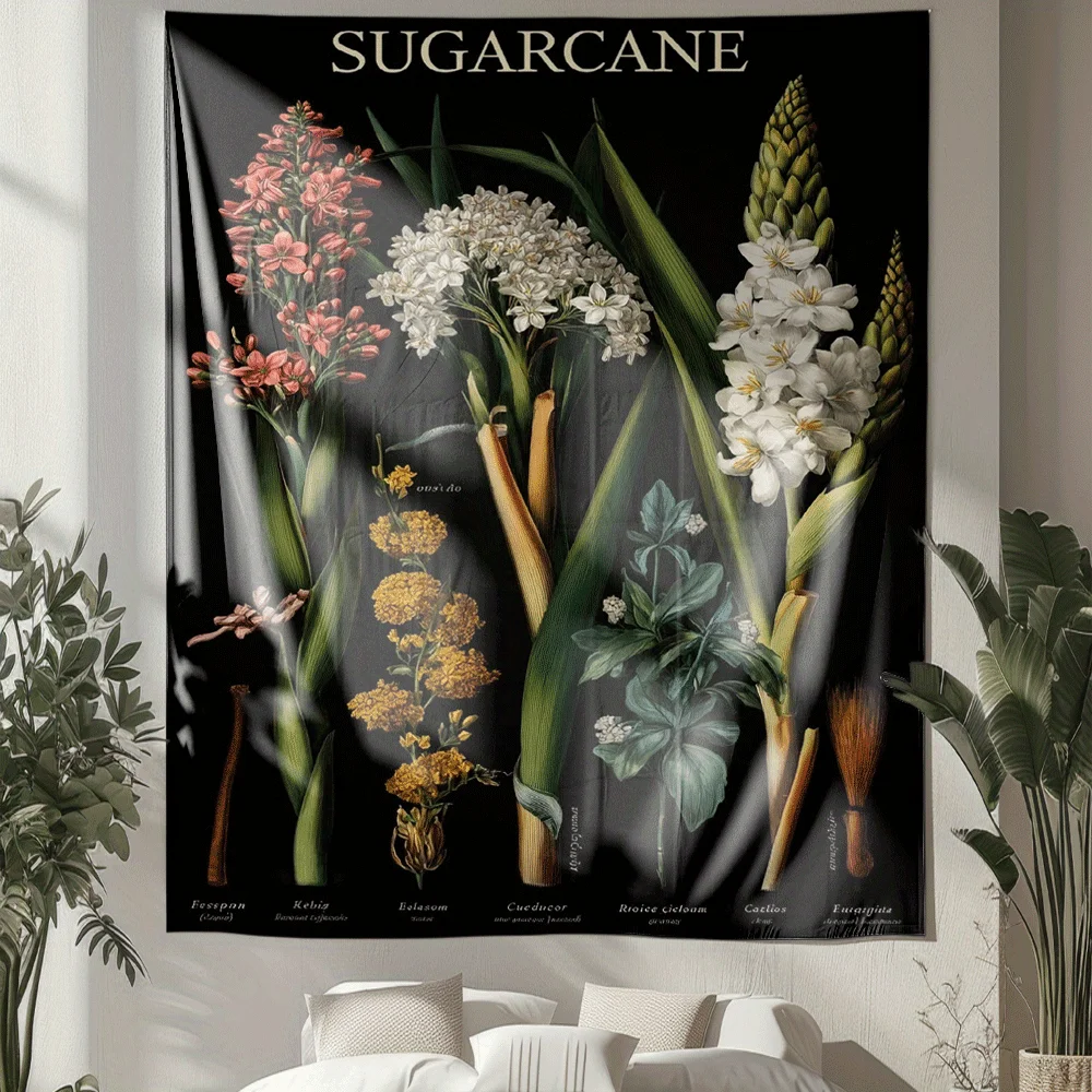 Black bouquet pattern Digital printing polyester wall tapestry suitable for use in living rooms bedrooms offices bars and party