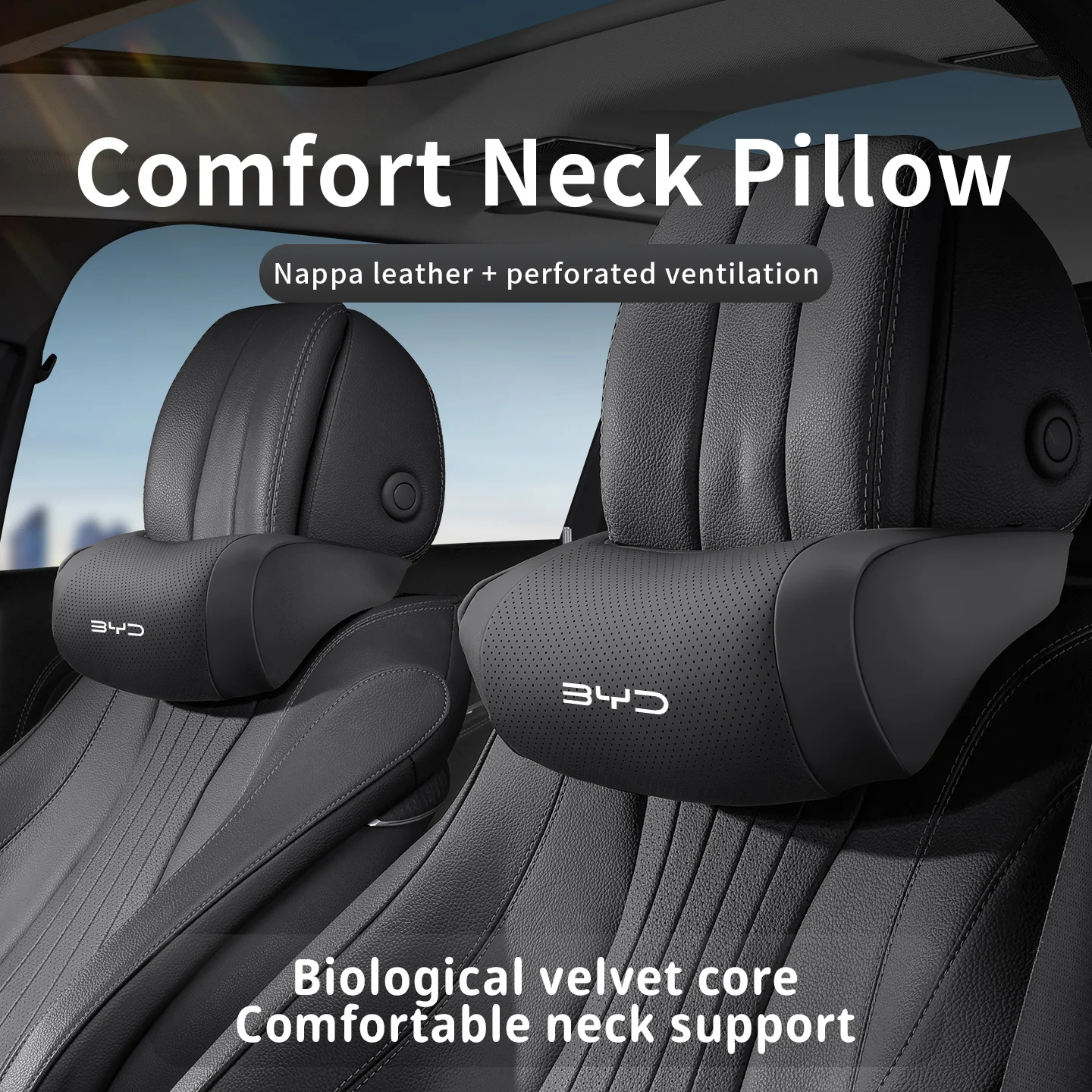 Car Headrest Neck Support Seat Breathable Soft Neck Pillow For BYD Ato 3 Fafengtang F3 E6 Yuan Song Plus EV F0 Qinhan Dolphin S6