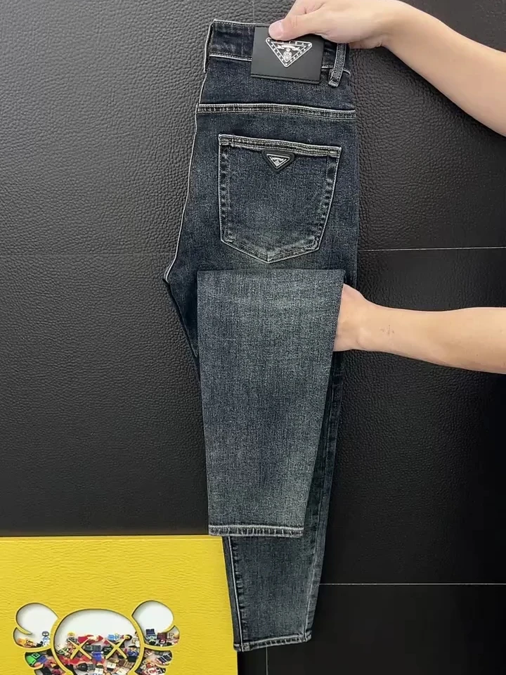 

New Men's Denim Jeans Autumn Winter Faion Versatile High Quali Cool Busin Sli Stand Fit Jeans Water Waed Casual