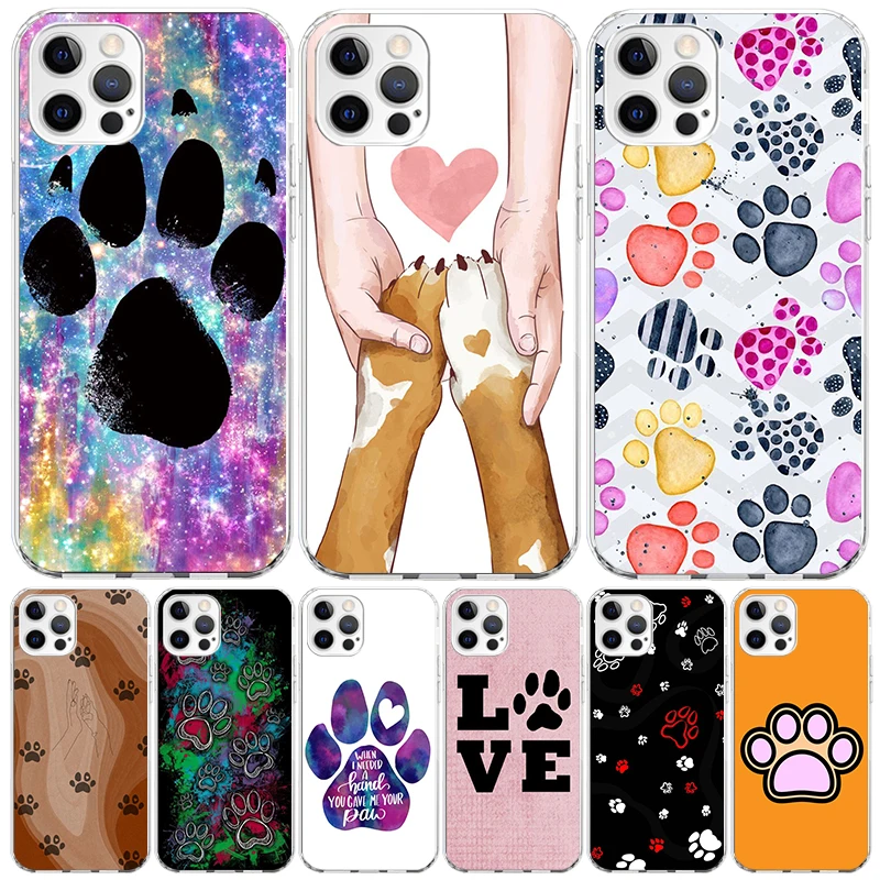 Dog Footprint Paw Cute Phone Case For Apple Iphone 11 12 13 Mini 14 15 16 Pro Max 7 Plus X XS XR SE Art Customized Coque Capa