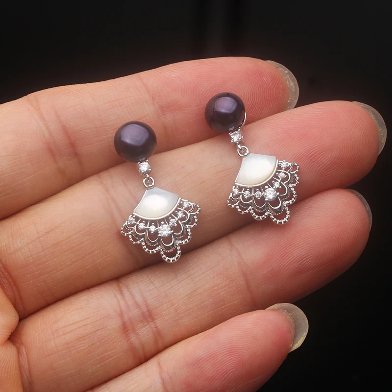 Genuine White Freshwater Silver 925 Pearl Earrings Girls Woman,Original Natural Pearl Earrings Wife Girl Birthday Gift Pink